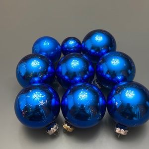 Lot of 9 Vintage Rauch Christmas Ornaments blue glass balls variety 1.5-2.5”